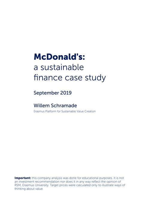 SOLUTION: Case study sustainable finance mcdonalds - Studypool