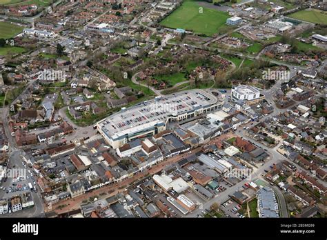 aerial view of Bicester town centre with the Pioneer shopping centre ...