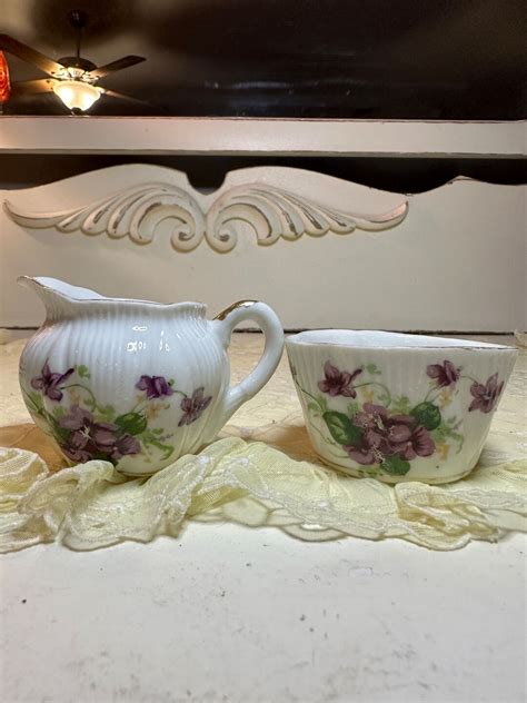 Vintage Norcrest China Sugar Bowl And Creamer Set Sweet Violet Etsy