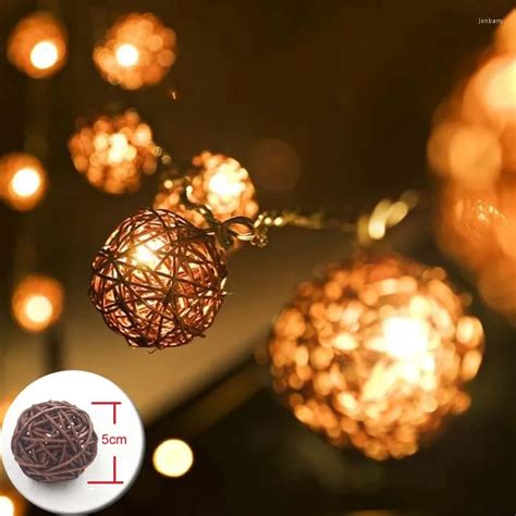 YIMIA 5m 20 Sepak Takraw Rattan Balls Rattan String Lights Lights Brown