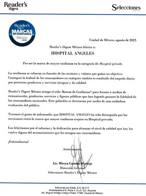 Hospital Ngeles Marca De Confianza Selecciones Readers Digest