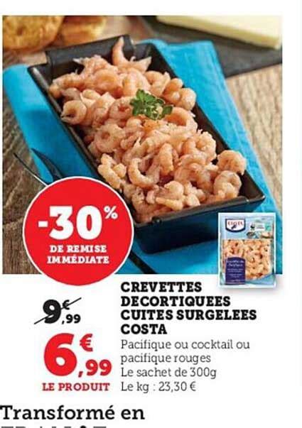 Promo Crevettes D Cortiqu Es Cuites Surgel Es Costa Chez Hyper U