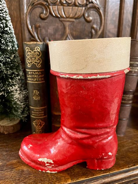 Vintage Santa Boot Large German Nut Candy Container Red Paper Mache Christmas Decoration Etsy