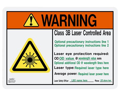 Class 3B WARNING Label - Laser Controlled Area - Custom