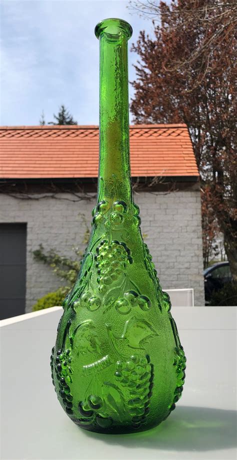 Vintage Green Empoli Glass Decanter Bottle Etsy