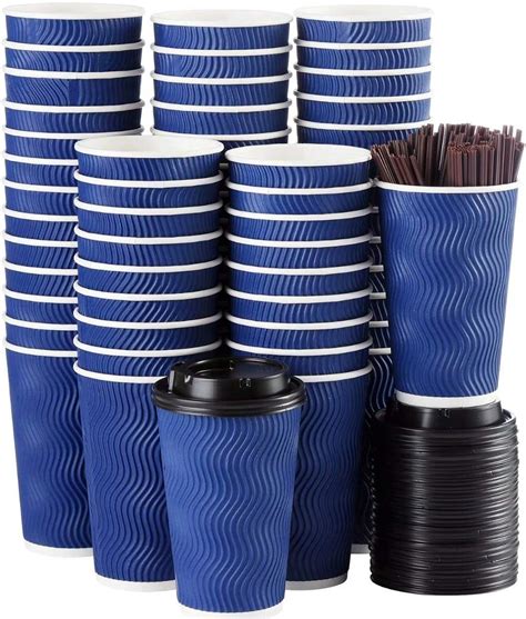Buy Disposable Coffee Cups With Lids And Straws Oz Set Togo Hot Paper Coffee Cup With