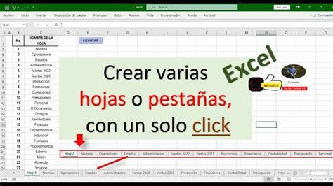 Crear varias hojas o pestañas al mismo tiempo con un solo click Excel