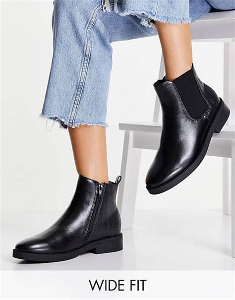 Simply Be Wide Fit Flat Chelsea Boots With Croc Detail In Black Asos