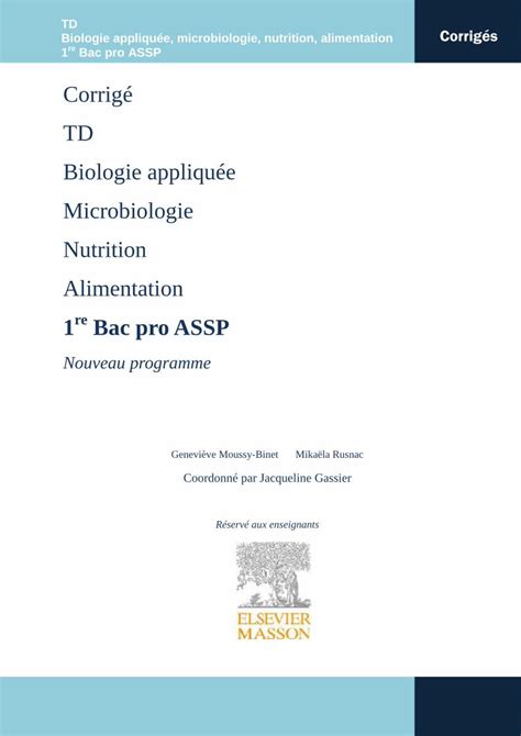 Pdf Td 1 Bac Pro Assp Titre Corrigé Td Em · Td Biologie Appliquée