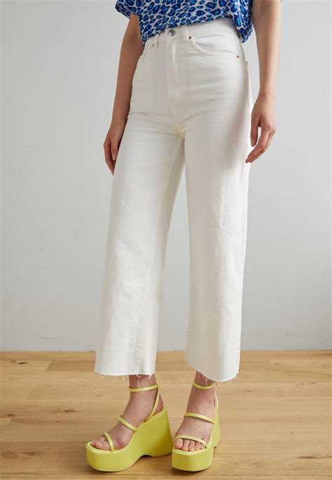 Marks And Spencer Cropped Wide Leg Jeans A Sigaretta White Denim Bianco Zalando It