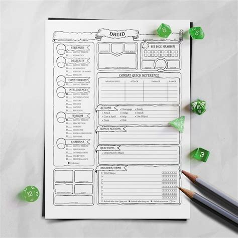 Druid Character Sheet Dandd 5e Etsy Uk