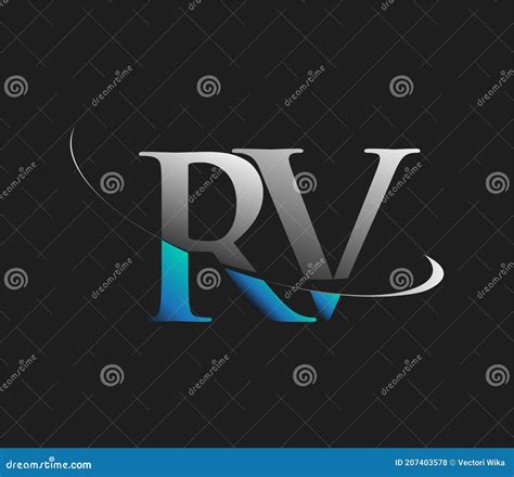 Rv Initial Logo Company Name Colored Blue And White Swoosh Design