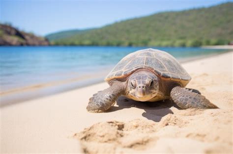 Una Tortuga Caminando Lentamente Sobre Una Playa De Arena Foto Premium