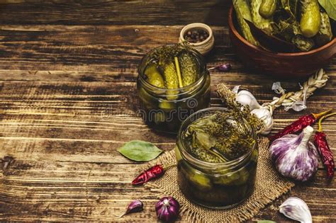 Marinated Pickled Cucumbers With Spices And Herbs Stock Photo Image