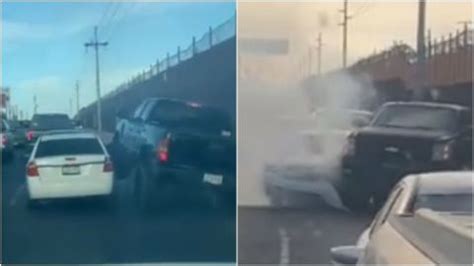 VIDEO Vehículos protagonizan pelea por lugar en la fila de garita de