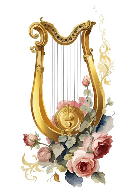 Premium Vector Watercolor Antique Lyre And Flowers 1