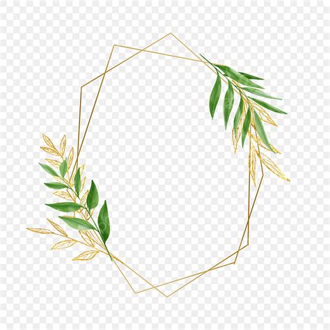 Geometric Leaf Frame Hd Transparent Geometric Frame With Watercolor