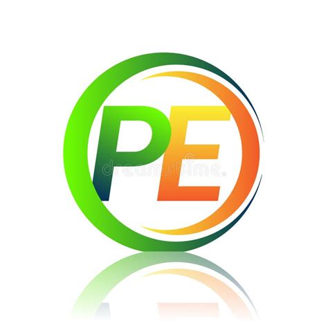 Initial Letter Logo PE Company Name Green And Orange Color On Circle