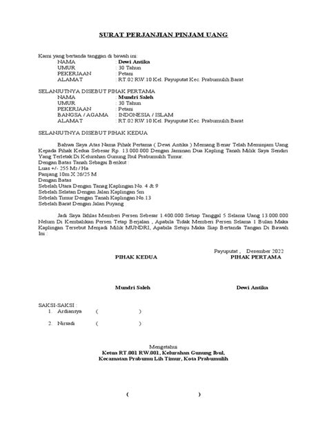 Surat Perjanjian Pinjam Uang Pdf