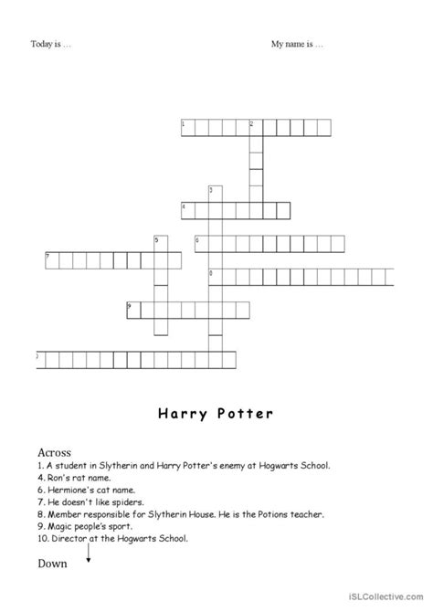 Free Printable Harry Potter Crossword Puzzles