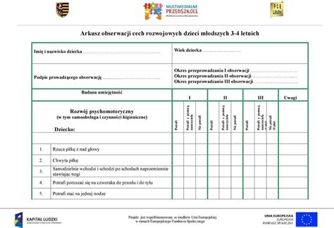 Arkusz obserwacji cech rozwojowych dzieci młodszych 3 4 letnich PDF