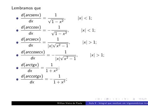 Cálculo Ii Aula 9 Integrais Que Resultam Em Funções Trigonométrica