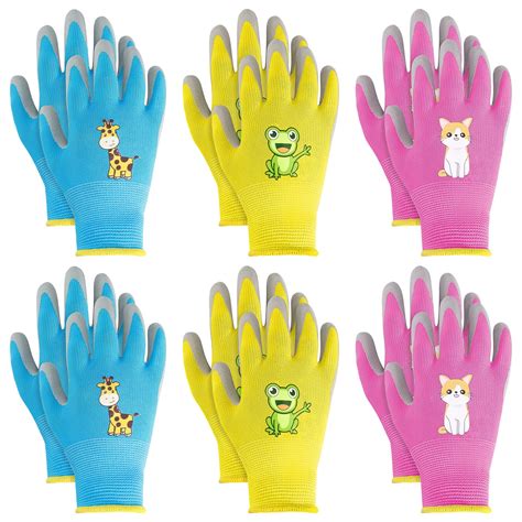 Qweryboo 6 Pairs Youth Size Gardening Gloves Rubber Coated Outdoor