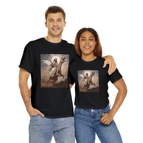 Jesus Christ On A Velociraptor Shirt Dinosaur Lovers Shirt Etsy