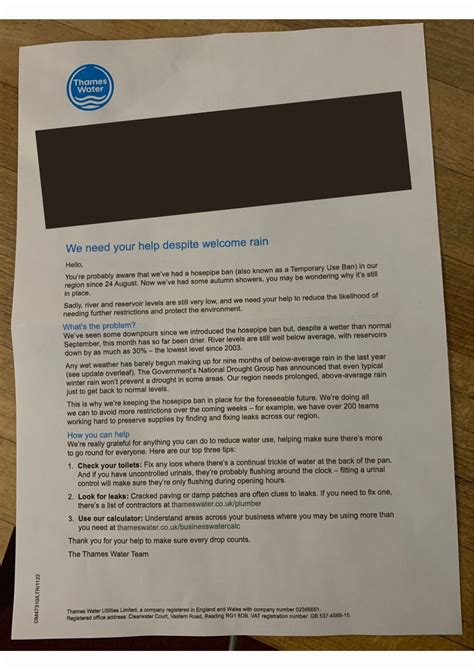 Letter From Thames Water 21st Century Thame