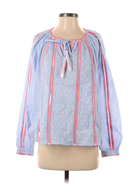 Lilly Pulitzer 100 Cotton Polka Dots Stripes Blue Long Sleeve Blouse