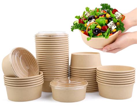 Buy 25 Oz 50Pcs Paper With Lids Kraft Paper Salad Paper Food Cups