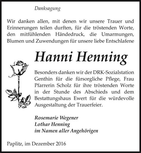 Traueranzeigen Von Hanni Henning Abschied Nehmen De