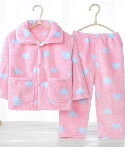 Girls Warm Fleece Pajama Set Pink With Silver Hearts On Sale Now