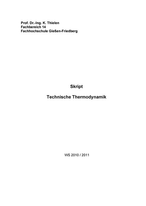 TD A Thermodynamik für Studenten an der Uni und Hochschule Prof Dr