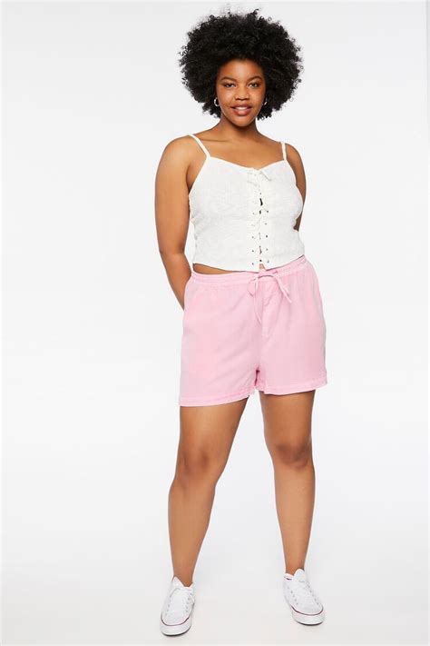 Plus Size Drawstring Twill Shorts