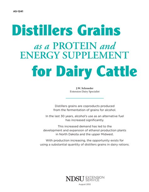 Distillers Grains For Dairy Cattle As A Energy Supplement