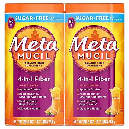 Metamucil Fiber, 4-in-1 Psyllium Fiber Supplement, Sugar-Free Powder ...