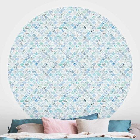 Papier peint rond autocollant Marble Pattern Sea Blue Ø 200cm