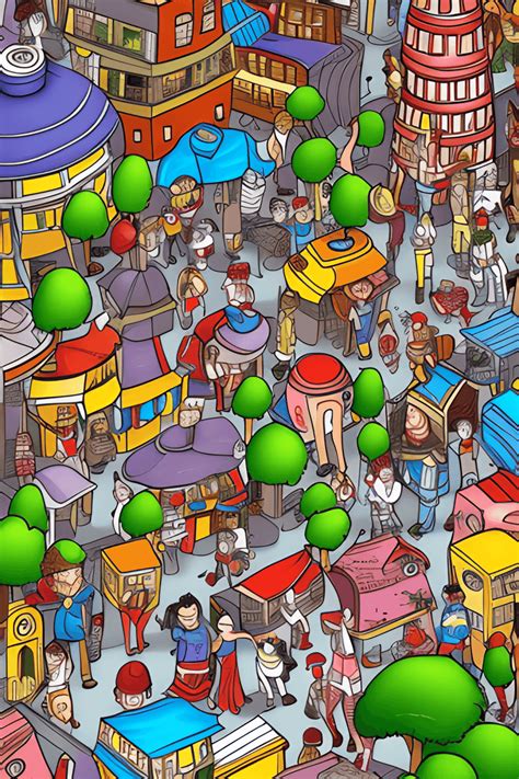 Fantasy City Where Is Waldo Style Realistic Illustration · Creative Fabrica