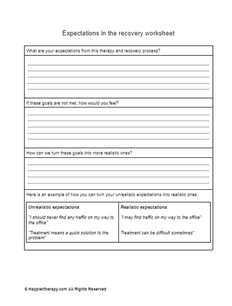 Expectations In The Recovery Worksheet Happiertherapy