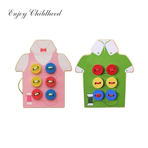 Wooden Sew Buttons Toys Children's Educational Toys Baby Toy Model Clothes Sew Buttons Teaching ...