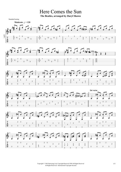 Here Comes The Sun Arr Daryl Shawn By The Beatles Sheet Music For Guitar Tab At Sheet Music