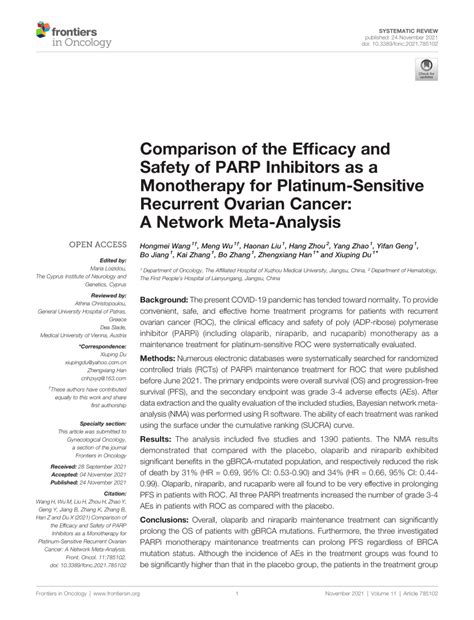 Pdf Comparison Of The Efficacy And Safety Of Parp Inhibitors As A