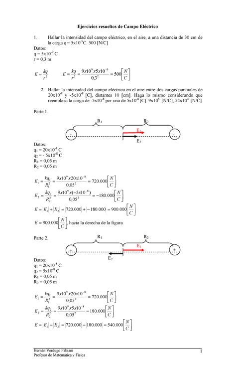 Calcular La Intensidad Del Campo Electrico Ejercicios Resueltos Hot