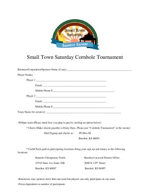 Fillable Online Small Town Saturday Cornhole Tournament Fax Email Print