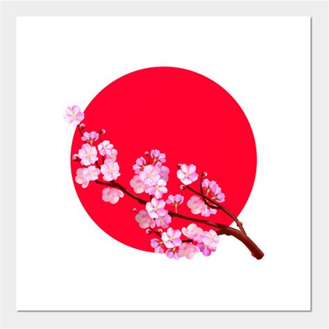 Sakura Blossom On The Background Of The Japanese Flag Japan Cherry Posters And Art Prints