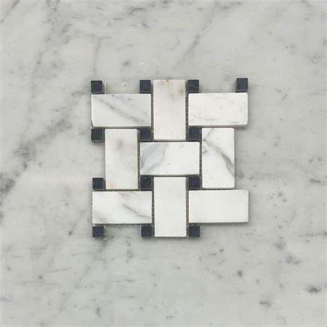 Sample Statuary White Marble 1x2 Basketweave Mosaic Tile W Nero