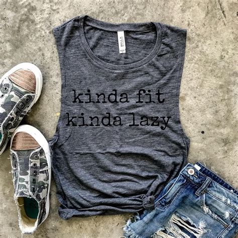 Kinda Fit Kinda Lazy Muscle Tee Funny Workout Tank Gym Etsy Funny