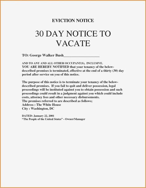 30 Day Notice To Vacate Sample Letter