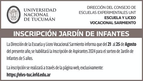 Inscripción a jardín de infantes de la Escuela y Liceo Vocacional